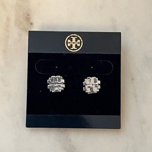 Tory Burch Silver Logo Earrings